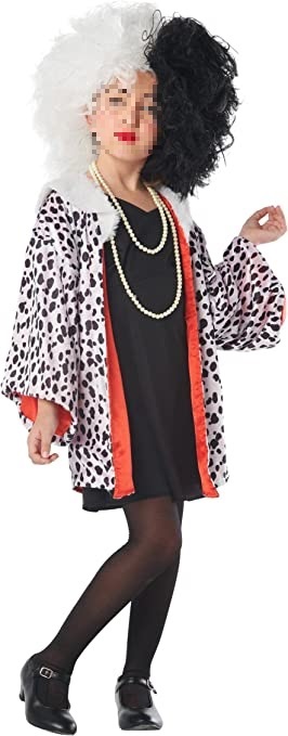 Disfraz De Cruella De 7 Piezas Con Capa, Guantes Y Peluca Para Halloween Y Día Del Libro