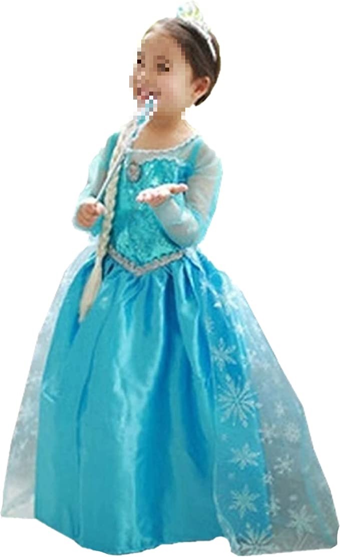 Disfraz De Elsa Para Niña – Pack Completo Con Corona, Varita, Guantes Y Accesorios – Vestido Princesa Frozen Para Halloween, Cumpleaños Y Carnaval – Talla 110 (2-4 Años)